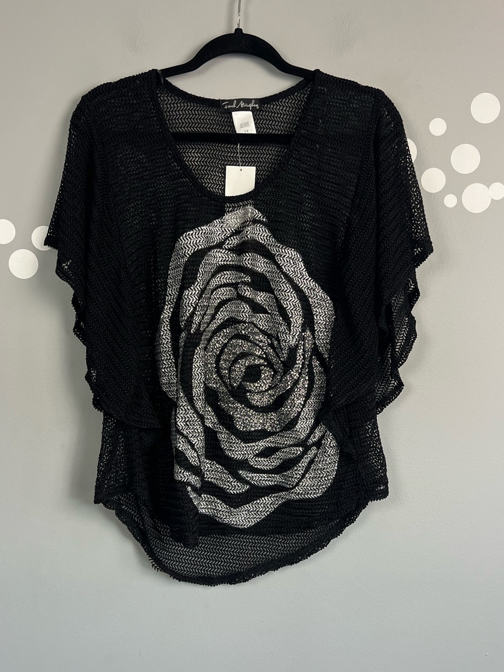 French Atmosphere Sheer Floral Mesh Top NWT Size 1X Rose Overlay